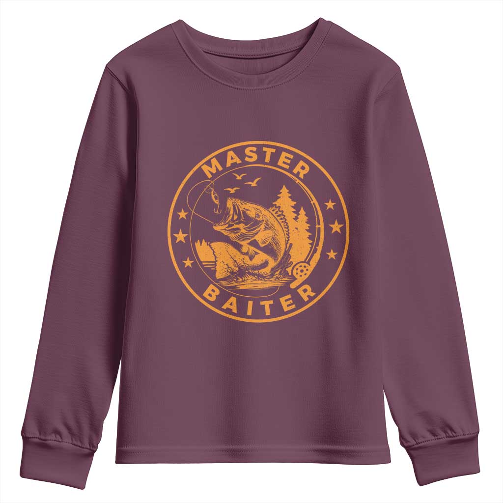 Master Baiter Youth Sweatshirt Retro Bass Fishing Funny Fisher Fish Fisherman TS10 Maroon Print Your Wear