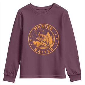 Master Baiter Youth Sweatshirt Retro Bass Fishing Funny Fisher Fish Fisherman TS10 Maroon Print Your Wear