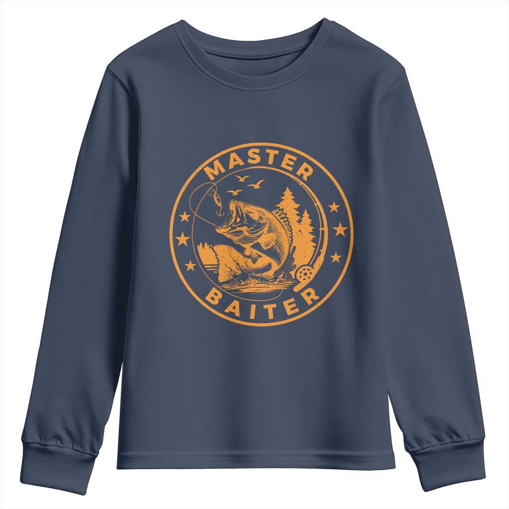 Master Baiter Youth Sweatshirt Retro Bass Fishing Funny Fisher Fish Fisherman TS10 Navy Print Your Wear