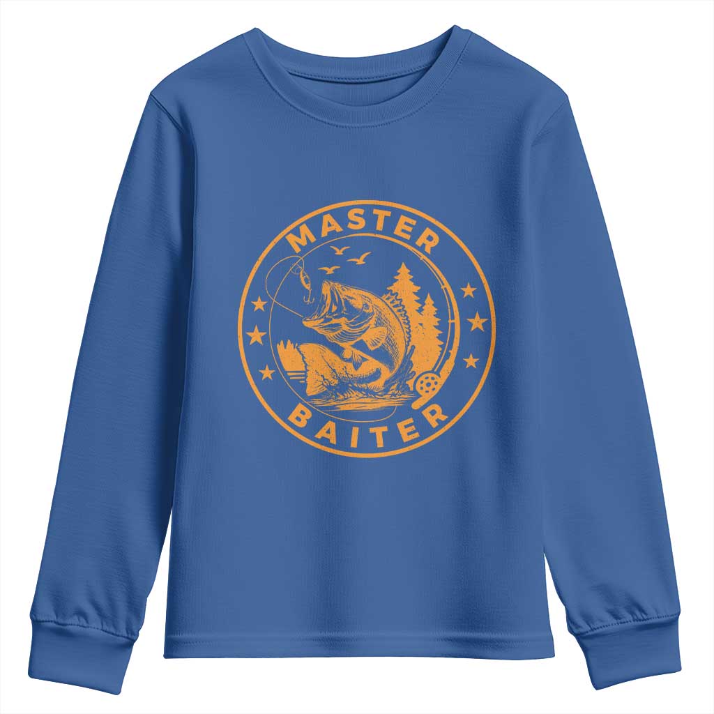 Master Baiter Youth Sweatshirt Retro Bass Fishing Funny Fisher Fish Fisherman TS10 Royal Blue Print Your Wear