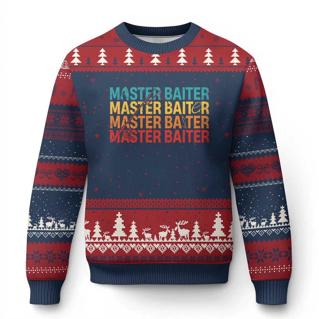 Master Baiter Ugly Christmas Sweater Retro Bass Fishing Funny Fish Fisherman TS10 Navy Red Print Your Wear