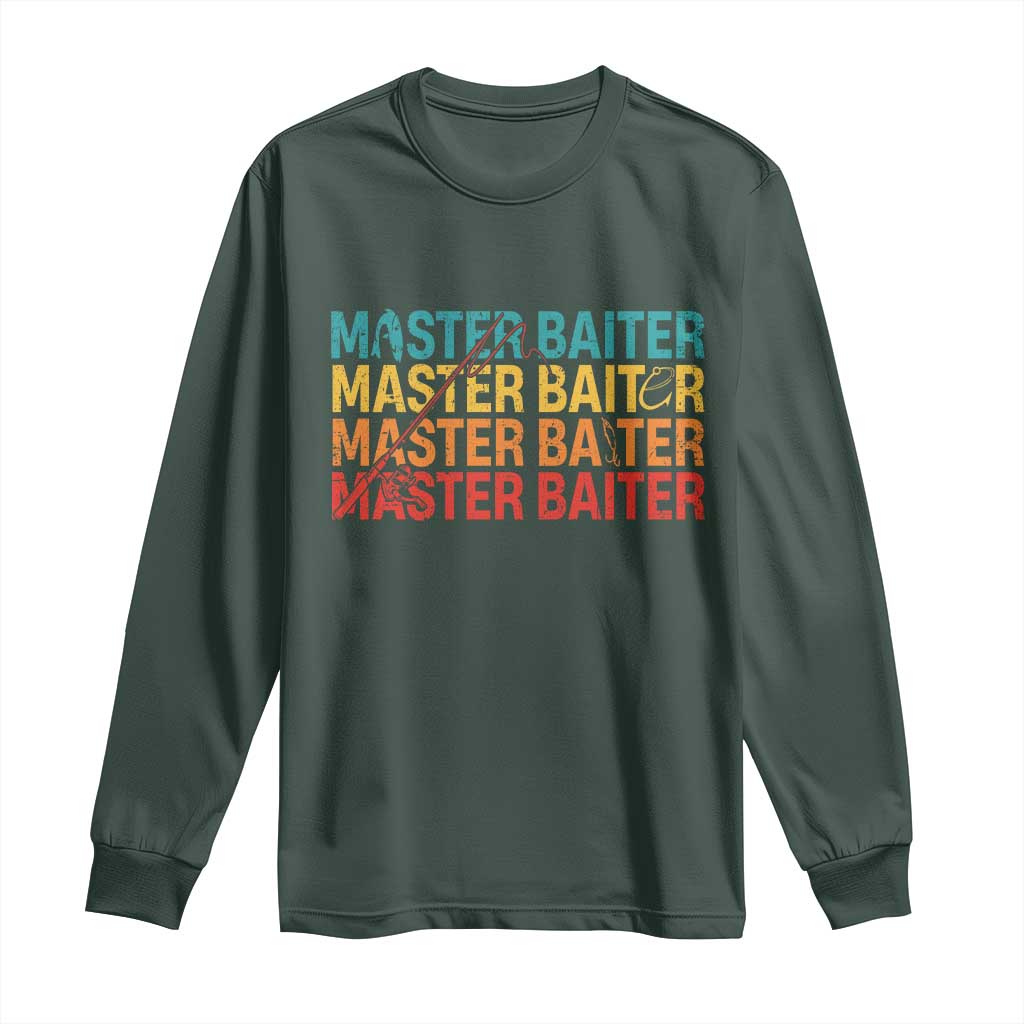Master Baiter Long Sleeve Shirt Retro Bass Fishing Funny Fish Fisherman TS10 Dark Forest Green Print Your Wear