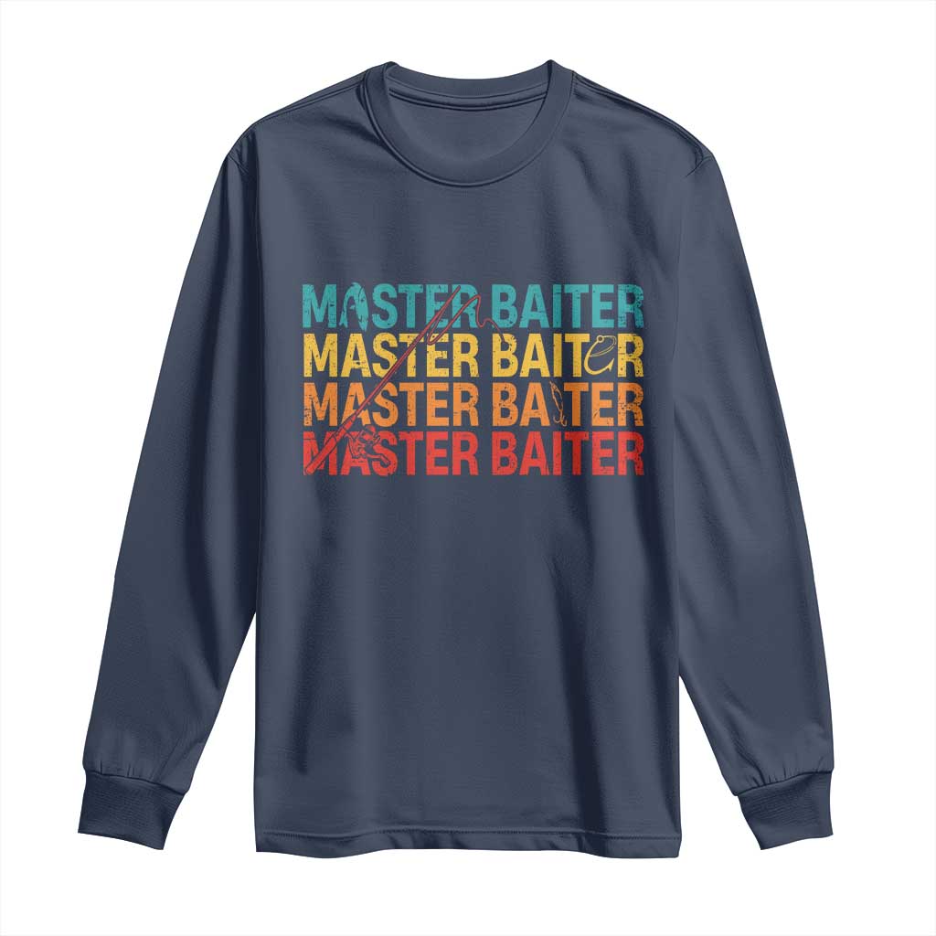 Master Baiter Long Sleeve Shirt Retro Bass Fishing Funny Fish Fisherman TS10 Navy Print Your Wear
