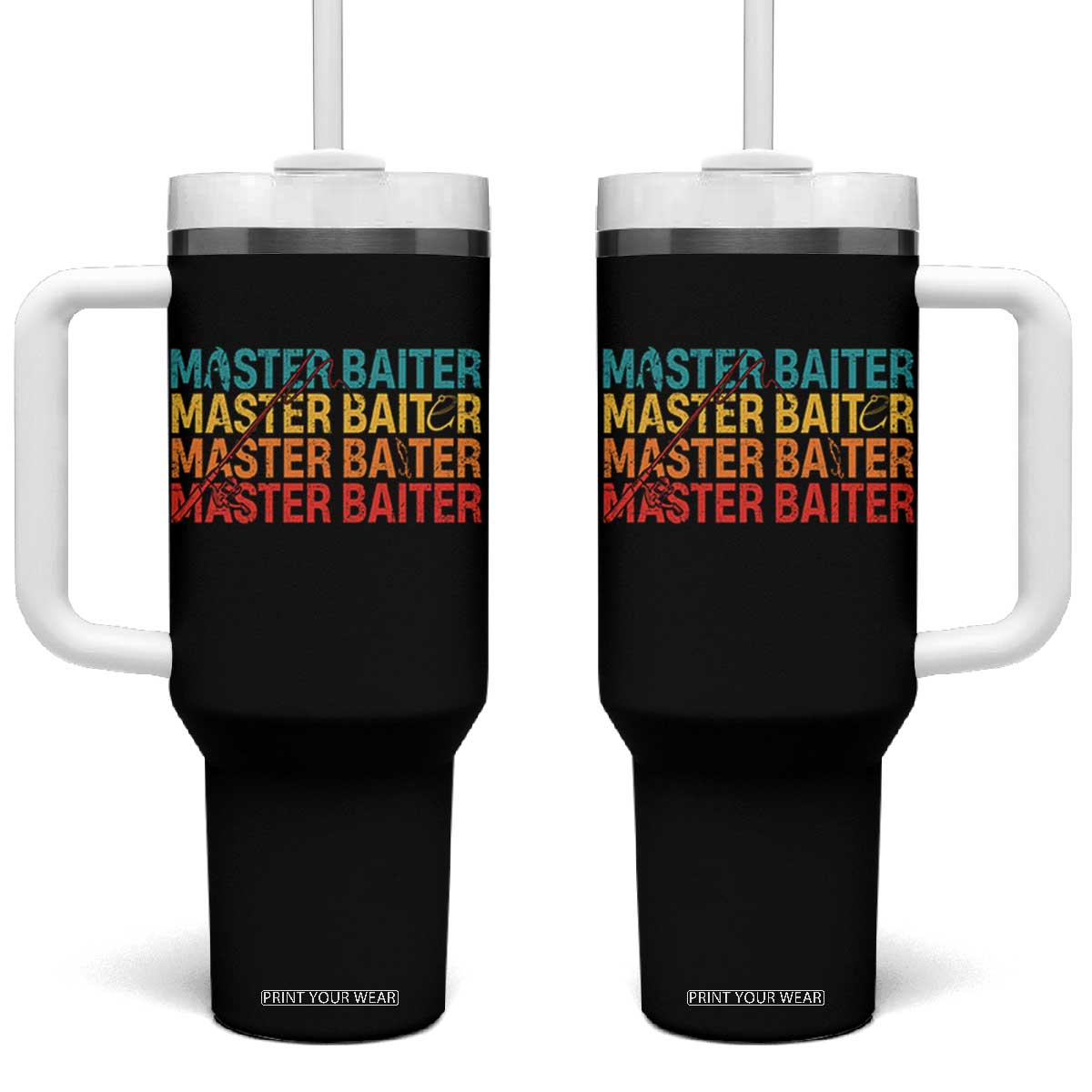 Master Baiter Tumbler With Handle Retro Bass Fishing Funny Fish Fisherman TS10 One Size: 40 oz Black Print Your Wear