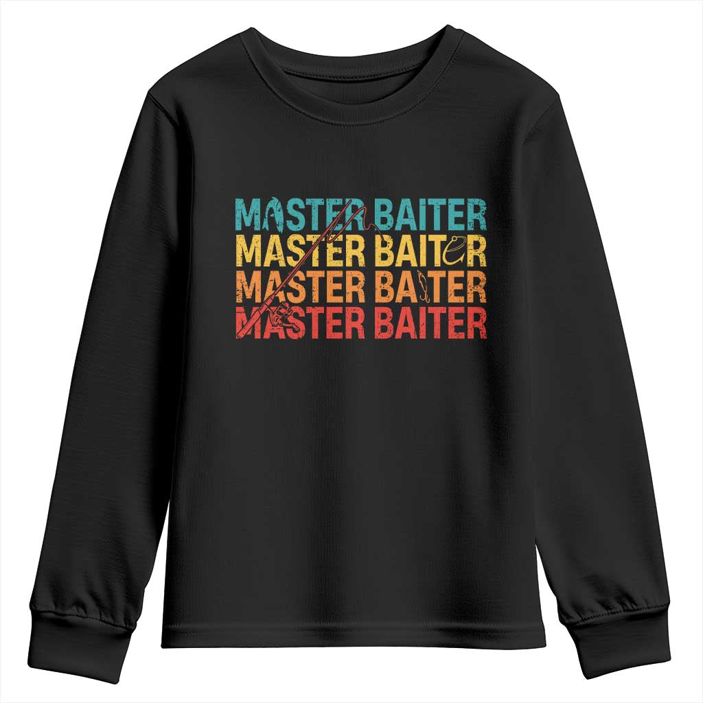 Master Baiter Youth Sweatshirt Retro Bass Fishing Funny Fish Fisherman TS10 Black Print Your Wear