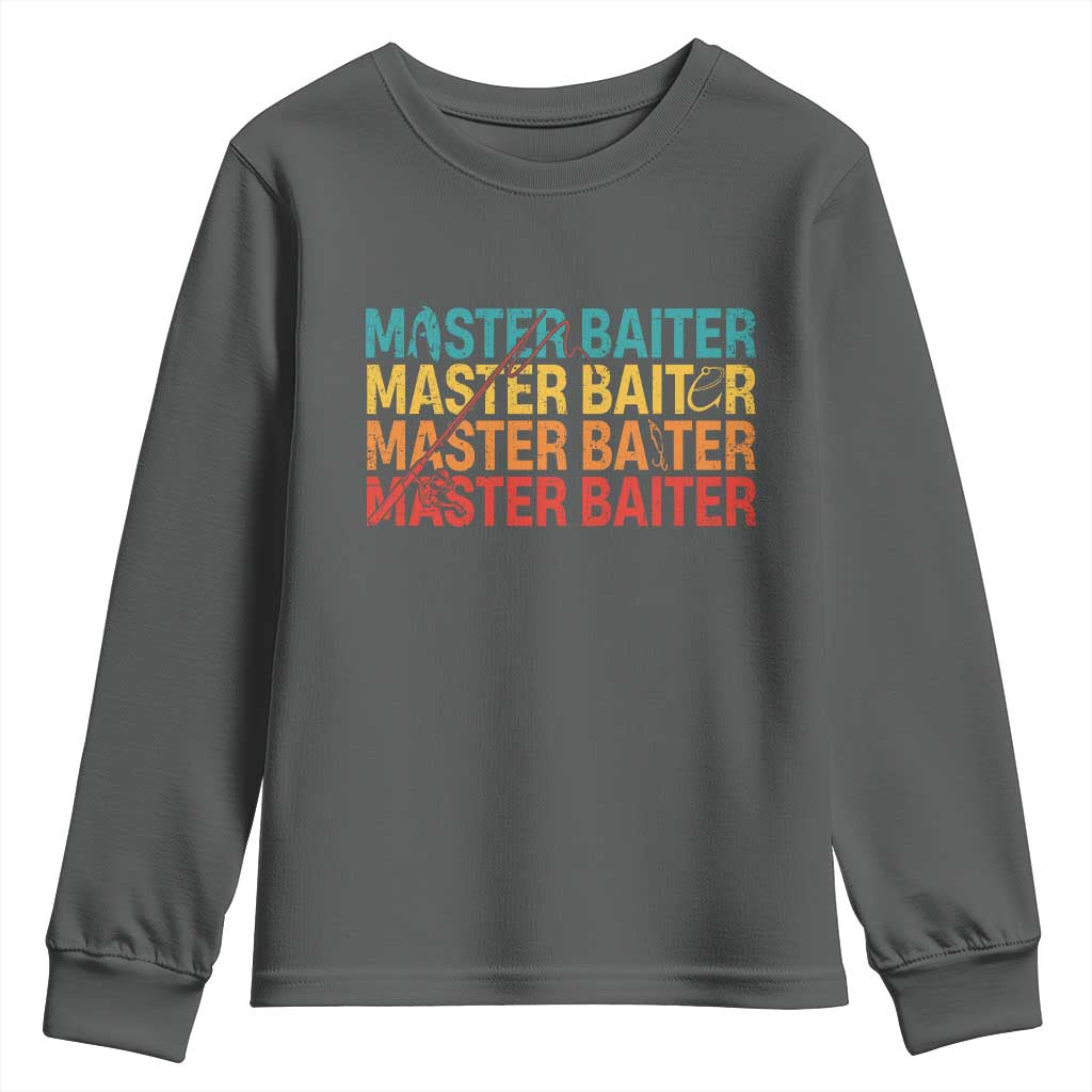 Master Baiter Youth Sweatshirt Retro Bass Fishing Funny Fish Fisherman TS10 Dark Heather Print Your Wear