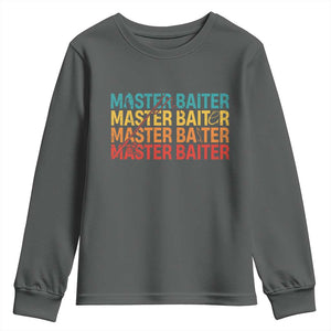 Master Baiter Youth Sweatshirt Retro Bass Fishing Funny Fish Fisherman TS10 Dark Heather Print Your Wear
