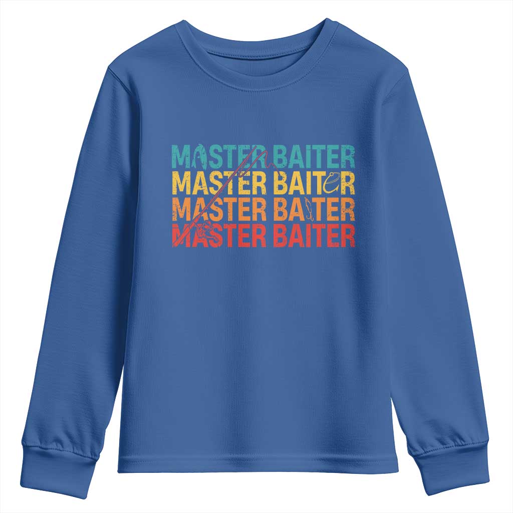 Master Baiter Youth Sweatshirt Retro Bass Fishing Funny Fish Fisherman TS10 Royal Blue Print Your Wear