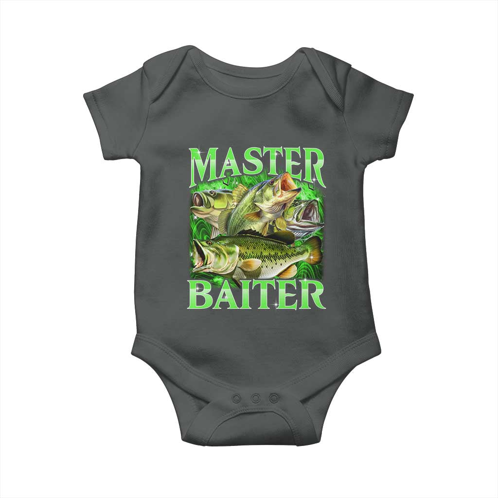 Master Baiter Baby Onesie Funny Bass Fishing Fisher Bootleg Graphic TS10 Dark Heather Print Your Wear