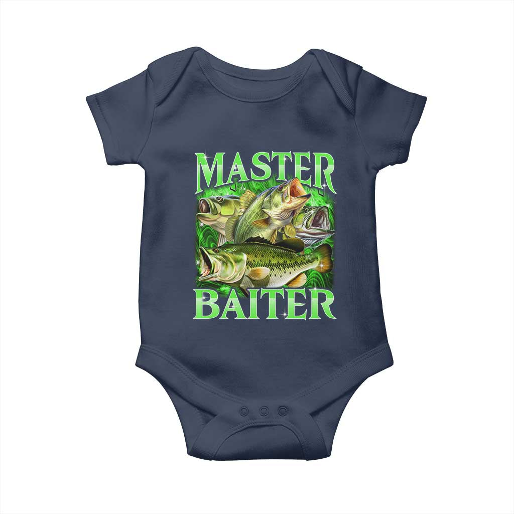 Master Baiter Baby Onesie Funny Bass Fishing Fisher Bootleg Graphic TS10 Navy Print Your Wear