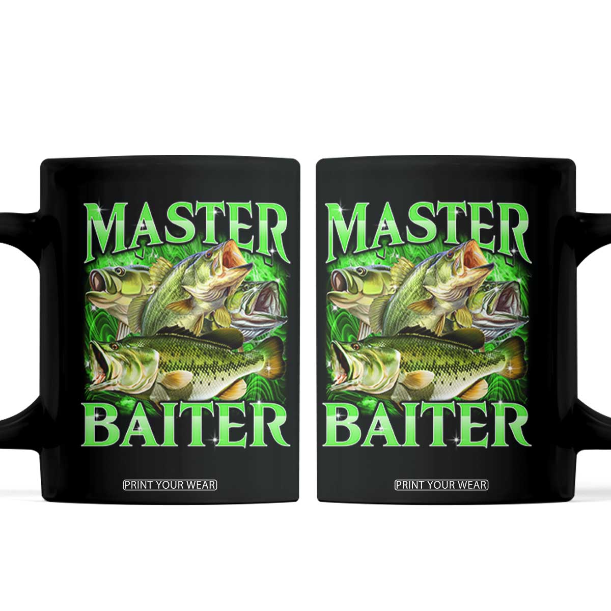 Master Baiter Coffee Mug Funny Bass Fishing Fisher Bootleg Graphic TS10 Black Print Your Wear