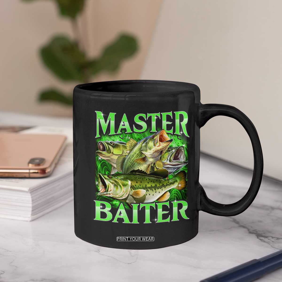 Master Baiter Coffee Mug Funny Bass Fishing Fisher Bootleg Graphic TS10 Print Your Wear