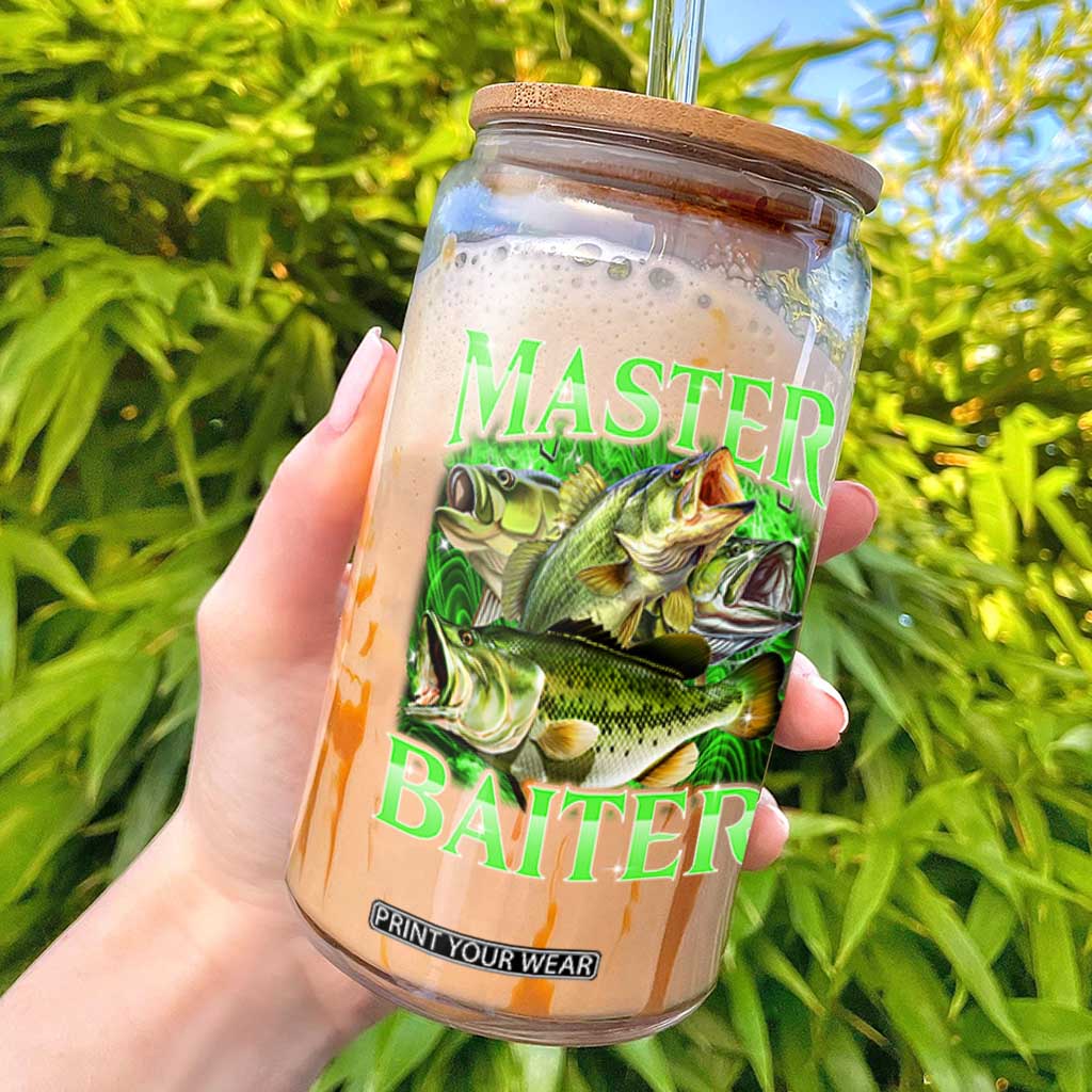 Master Baiter Glass Can Funny Bass Fishing Fisher Bootleg Graphic TS10 Black Print Your Wear