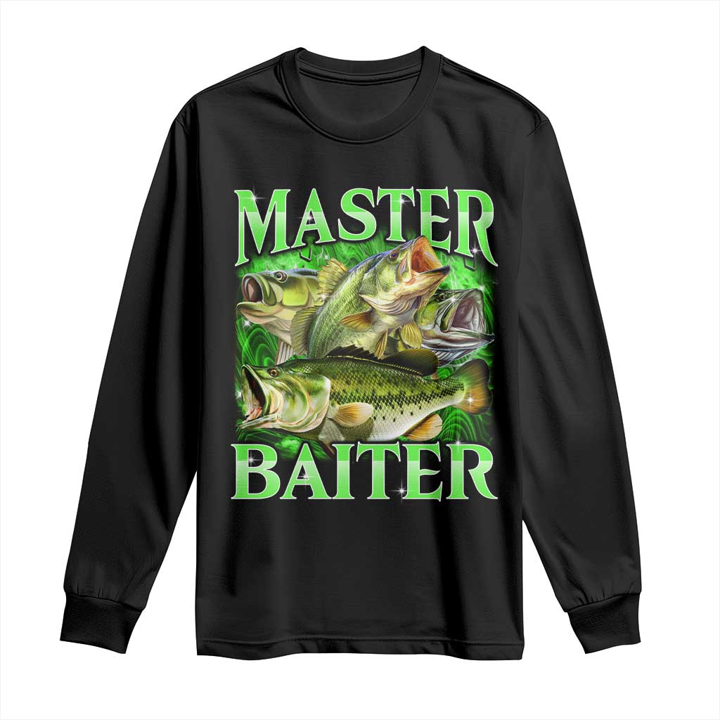 Master Baiter Long Sleeve Shirt Funny Bass Fishing Fisher Bootleg Graphic TS10 Black Print Your Wear