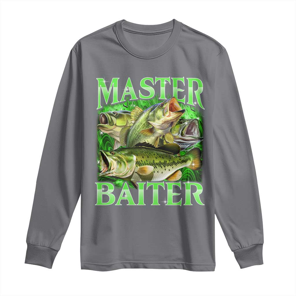 Master Baiter Long Sleeve Shirt Funny Bass Fishing Fisher Bootleg Graphic TS10 Charcoal Print Your Wear