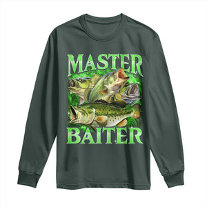 Master Baiter Long Sleeve Shirt Funny Bass Fishing Fisher Bootleg Graphic TS10 Dark Forest Green Print Your Wear