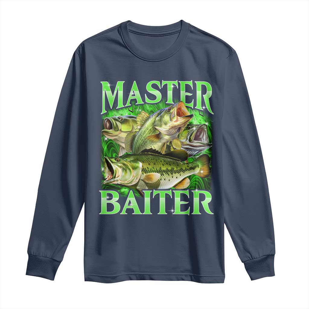Master Baiter Long Sleeve Shirt Funny Bass Fishing Fisher Bootleg Graphic TS10 Navy Print Your Wear