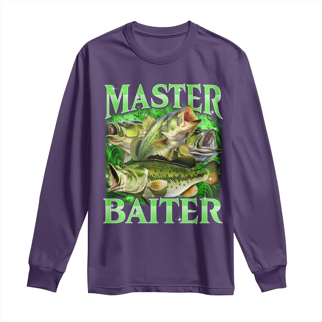 Master Baiter Long Sleeve Shirt Funny Bass Fishing Fisher Bootleg Graphic TS10 Purple Print Your Wear