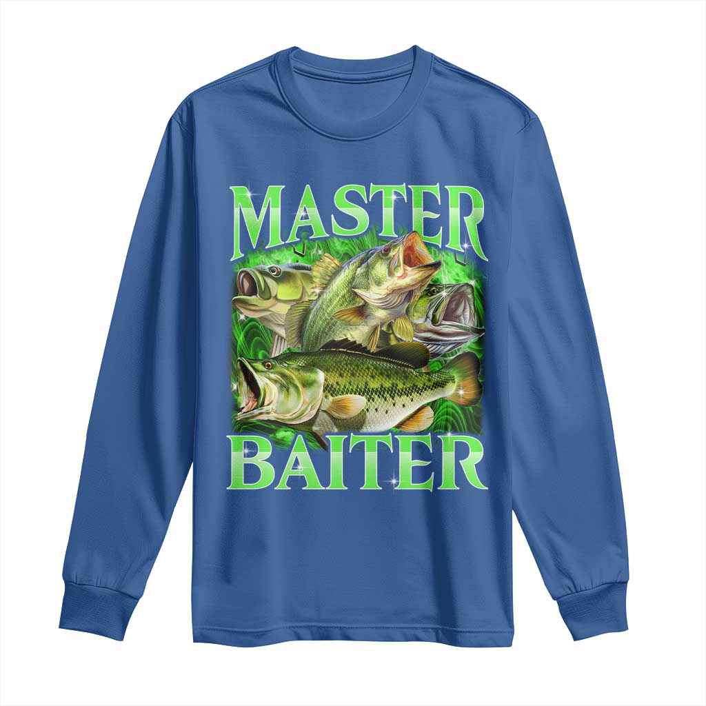Master Baiter Long Sleeve Shirt Funny Bass Fishing Fisher Bootleg Graphic TS10 Royal Blue Print Your Wear