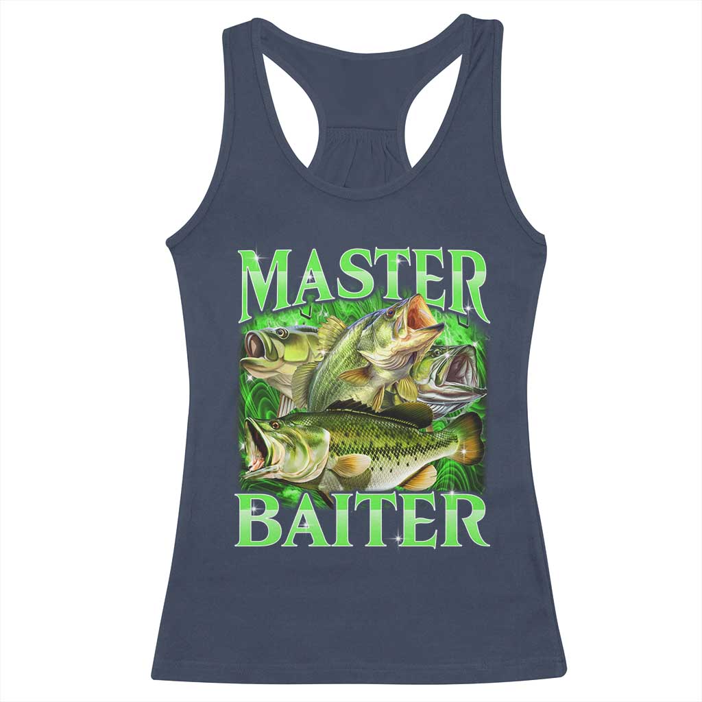Master Baiter Racerback Tank Top Funny Bass Fishing Fisher Bootleg Graphic TS10 Navy Print Your Wear