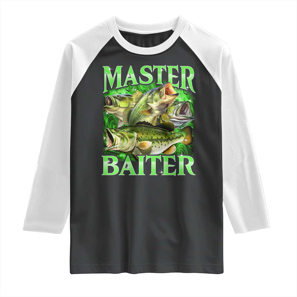Master Baiter Raglan Shirt Funny Bass Fishing Fisher Bootleg Graphic TS10 Black White Print Your Wear