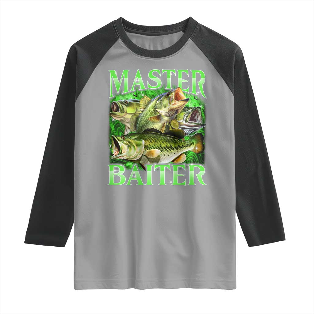 Master Baiter Raglan Shirt Funny Bass Fishing Fisher Bootleg Graphic TS10 Sport Gray Black Print Your Wear