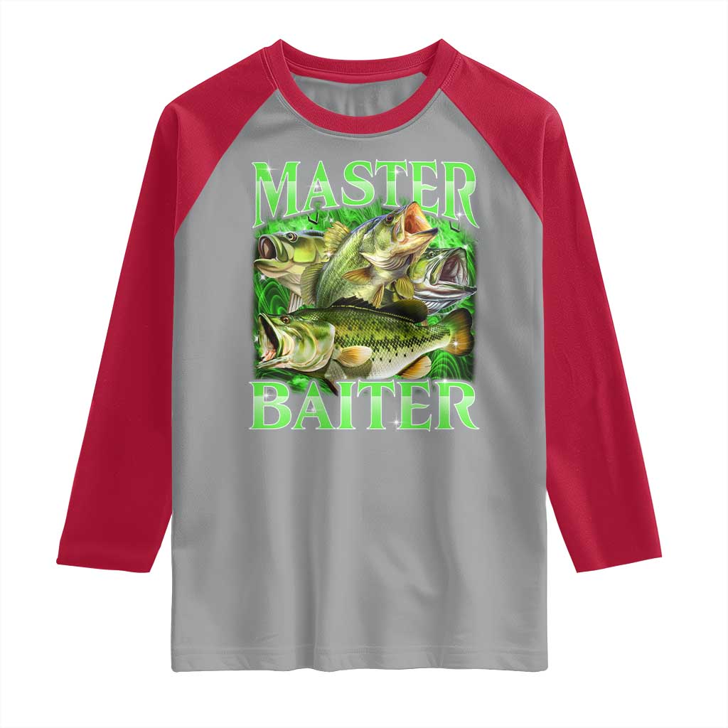 Master Baiter Raglan Shirt Funny Bass Fishing Fisher Bootleg Graphic TS10 Sport Gray Red Print Your Wear