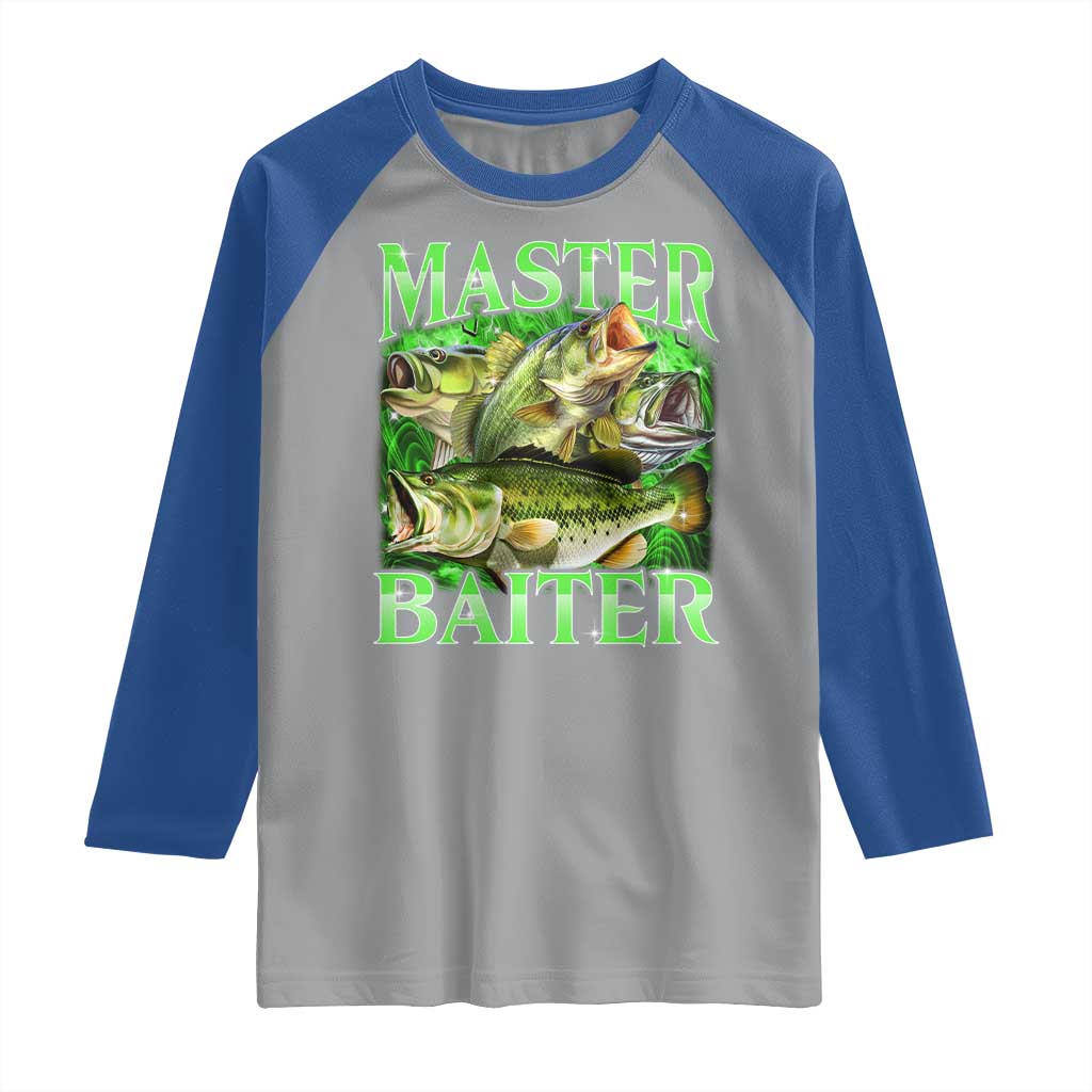 Master Baiter Raglan Shirt Funny Bass Fishing Fisher Bootleg Graphic TS10 Sport Gray Royal Print Your Wear