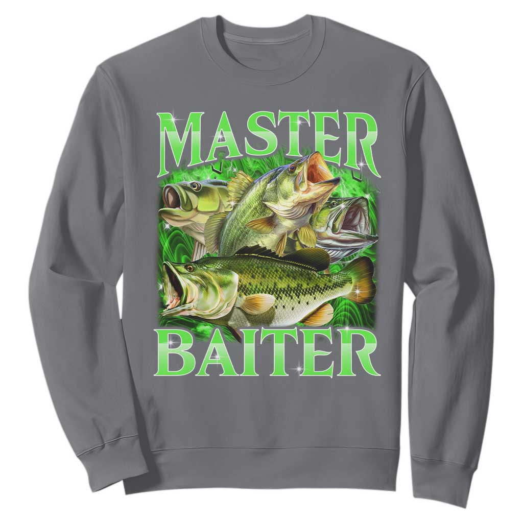 Master Baiter Sweatshirt Funny Bass Fishing Fisher Bootleg Graphic TS10 Charcoal Print Your Wear
