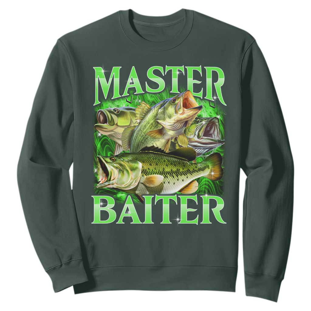 Master Baiter Sweatshirt Funny Bass Fishing Fisher Bootleg Graphic TS10 Dark Forest Green Print Your Wear