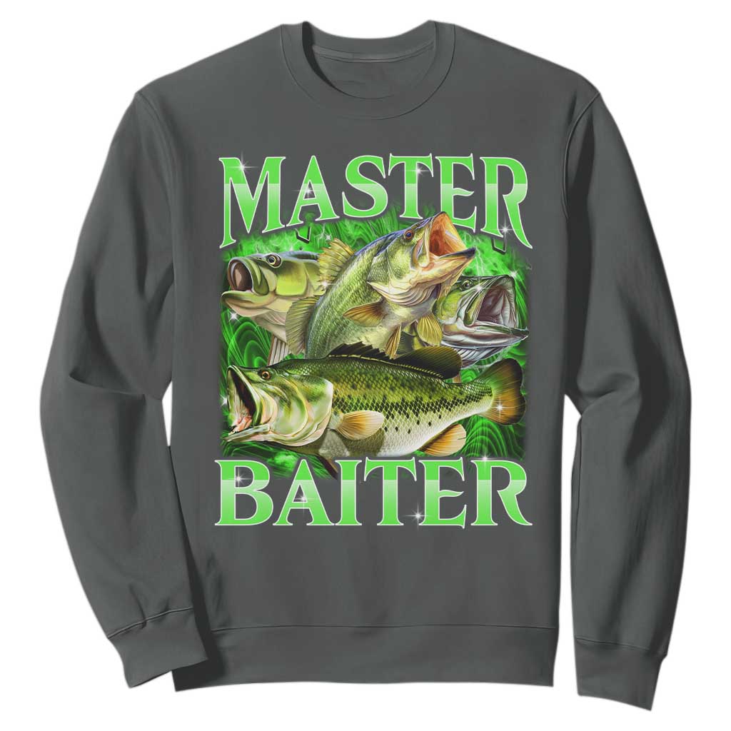 Master Baiter Sweatshirt Funny Bass Fishing Fisher Bootleg Graphic TS10 Dark Heather Print Your Wear