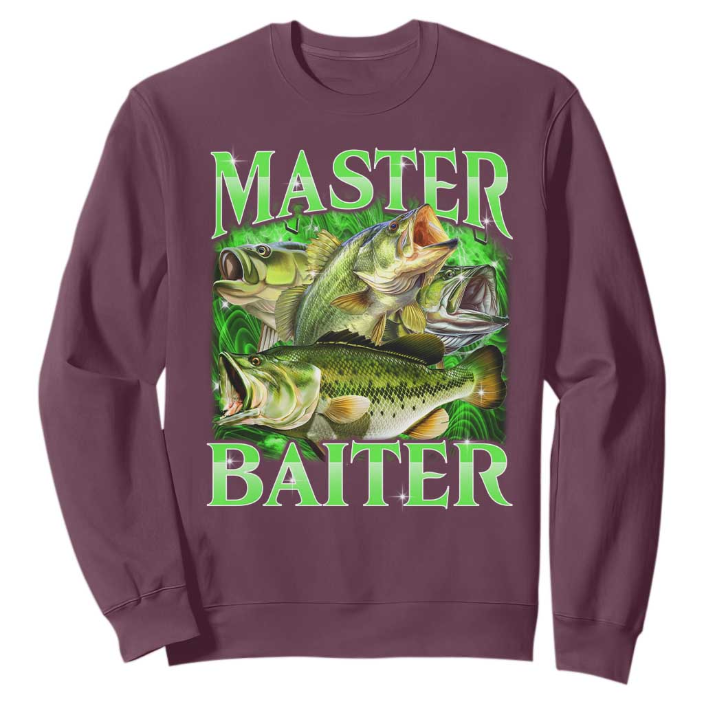 Master Baiter Sweatshirt Funny Bass Fishing Fisher Bootleg Graphic TS10 Maroon Print Your Wear