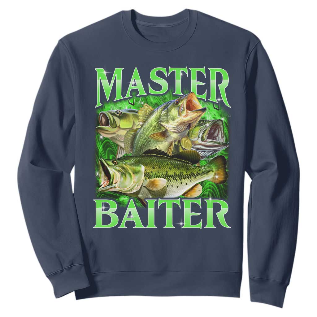 Master Baiter Sweatshirt Funny Bass Fishing Fisher Bootleg Graphic TS10 Navy Print Your Wear