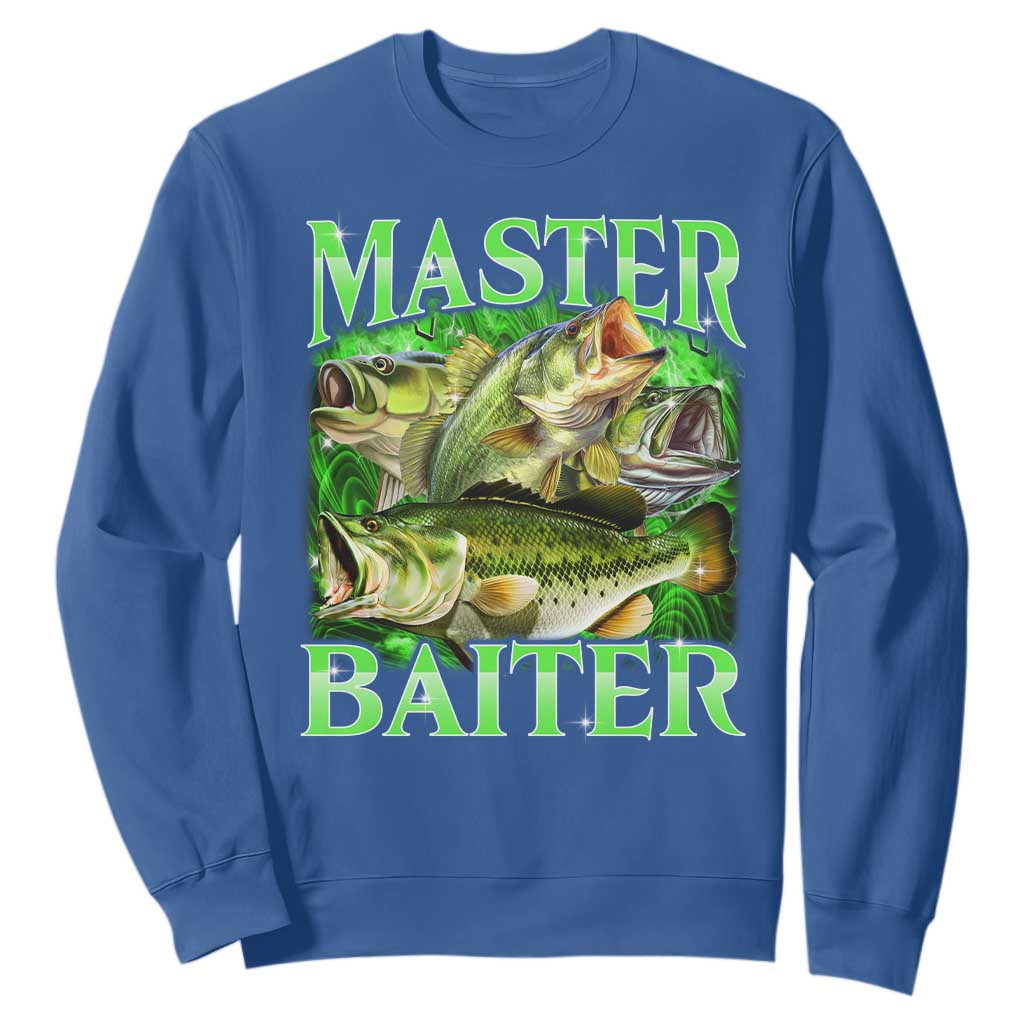 Master Baiter Sweatshirt Funny Bass Fishing Fisher Bootleg Graphic TS10 Royal Blue Print Your Wear