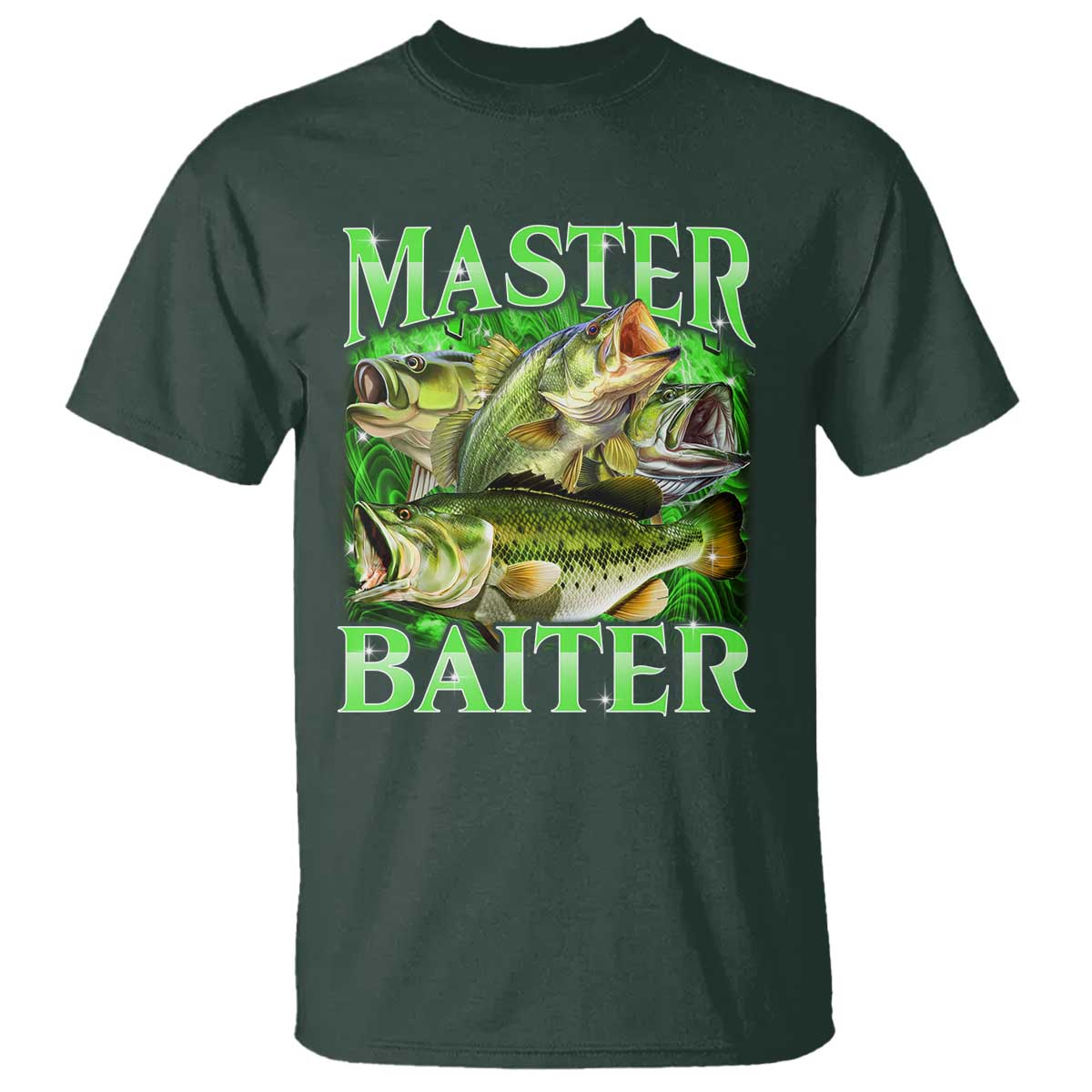Master Baiter T Shirt Funny Bass Fishing Fisher Bootleg Graphic TS10 Dark Forest Green Print Your Wear
