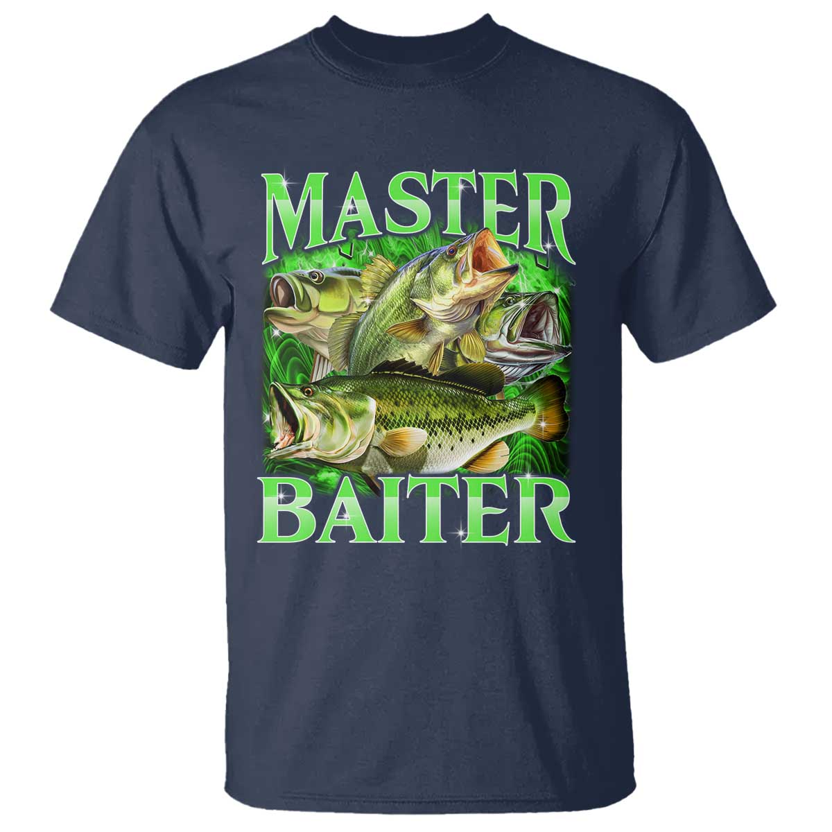 Master Baiter T Shirt Funny Bass Fishing Fisher Bootleg Graphic TS10 Navy Print Your Wear