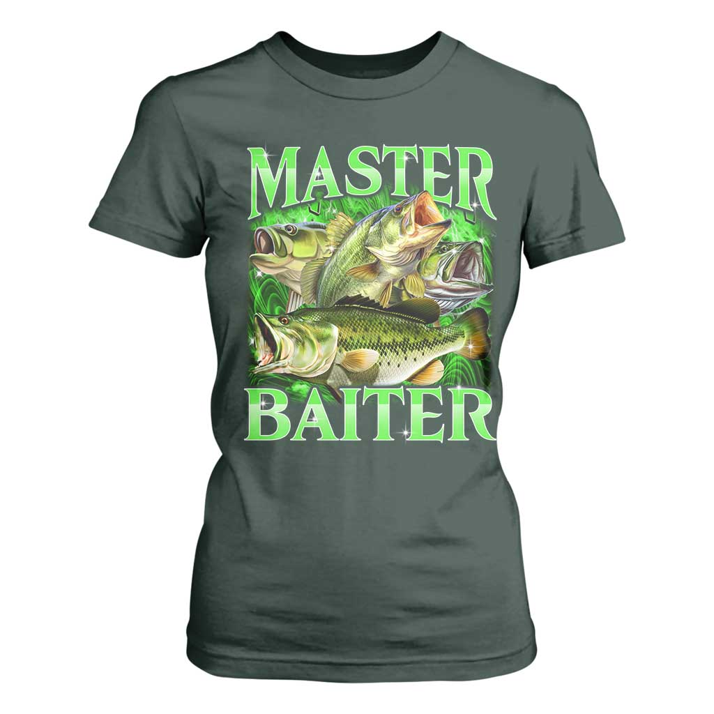 Master Baiter T Shirt For Women Funny Bass Fishing Fisher Bootleg Graphic TS10 Dark Forest Green Print Your Wear