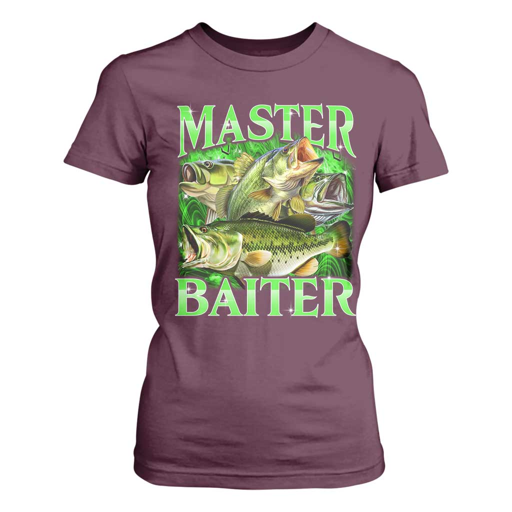 Master Baiter T Shirt For Women Funny Bass Fishing Fisher Bootleg Graphic TS10 Maroon Print Your Wear