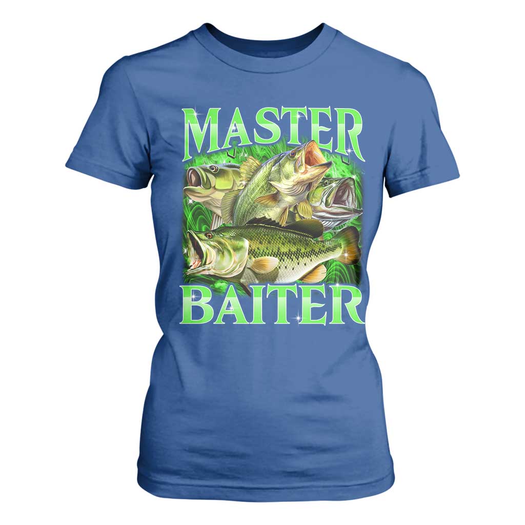 Master Baiter T Shirt For Women Funny Bass Fishing Fisher Bootleg Graphic TS10 Royal Blue Print Your Wear