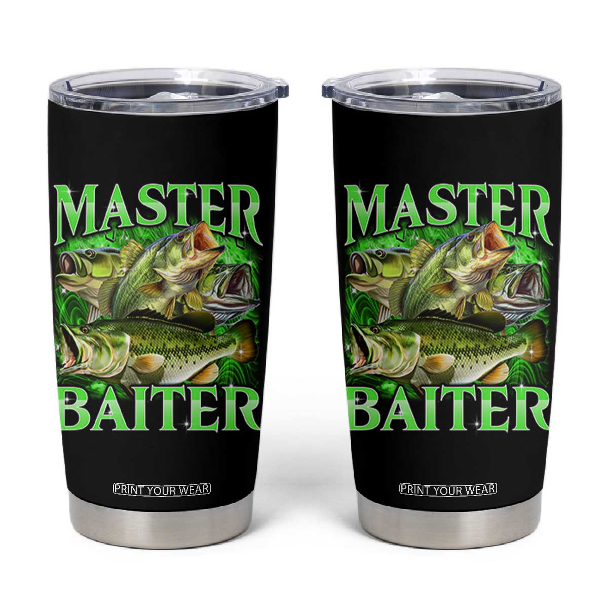 Master Baiter Tumbler Cup Funny Bass Fishing Fisher Bootleg Graphic TS10 Black Print Your Wear