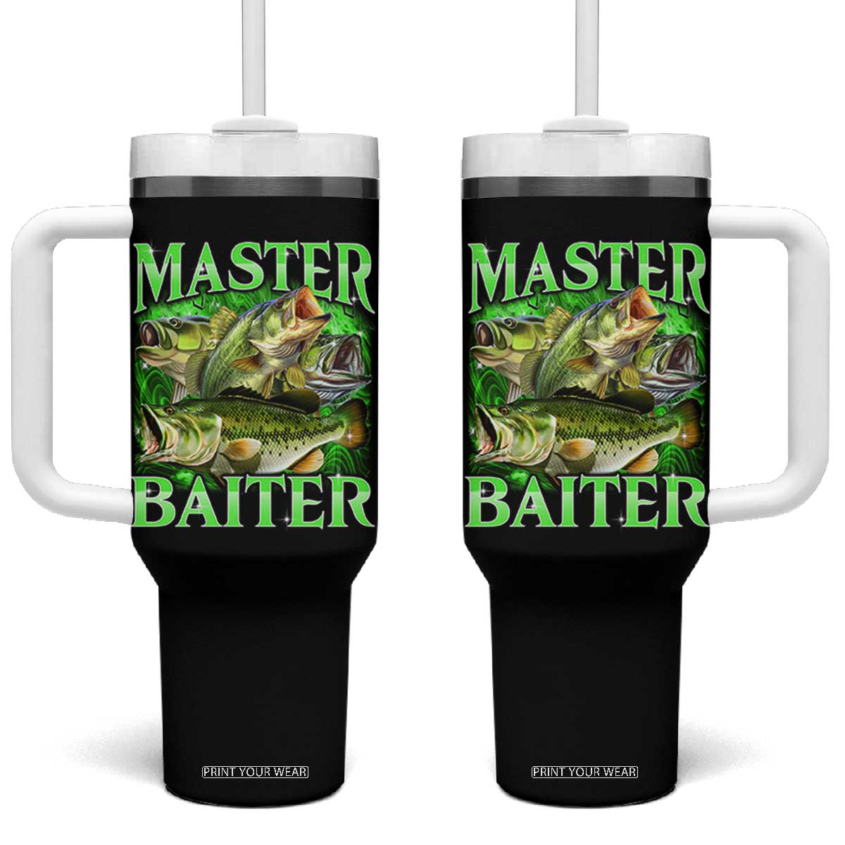 Master Baiter Tumbler With Handle Funny Bass Fishing Fisher Bootleg Graphic TS10 One Size: 40 oz Black Print Your Wear