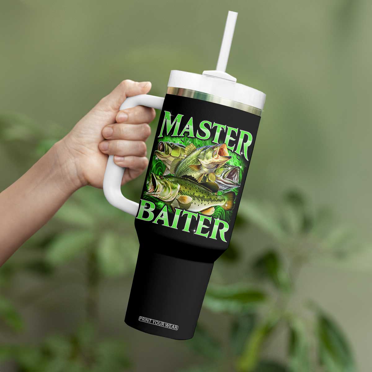 Master Baiter Tumbler With Handle Funny Bass Fishing Fisher Bootleg Graphic TS10 Print Your Wear
