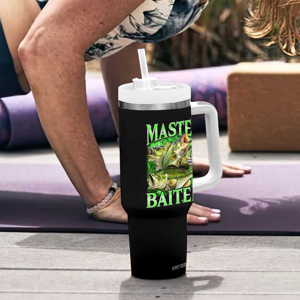 Master Baiter Tumbler With Handle Funny Bass Fishing Fisher Bootleg Graphic TS10 Print Your Wear