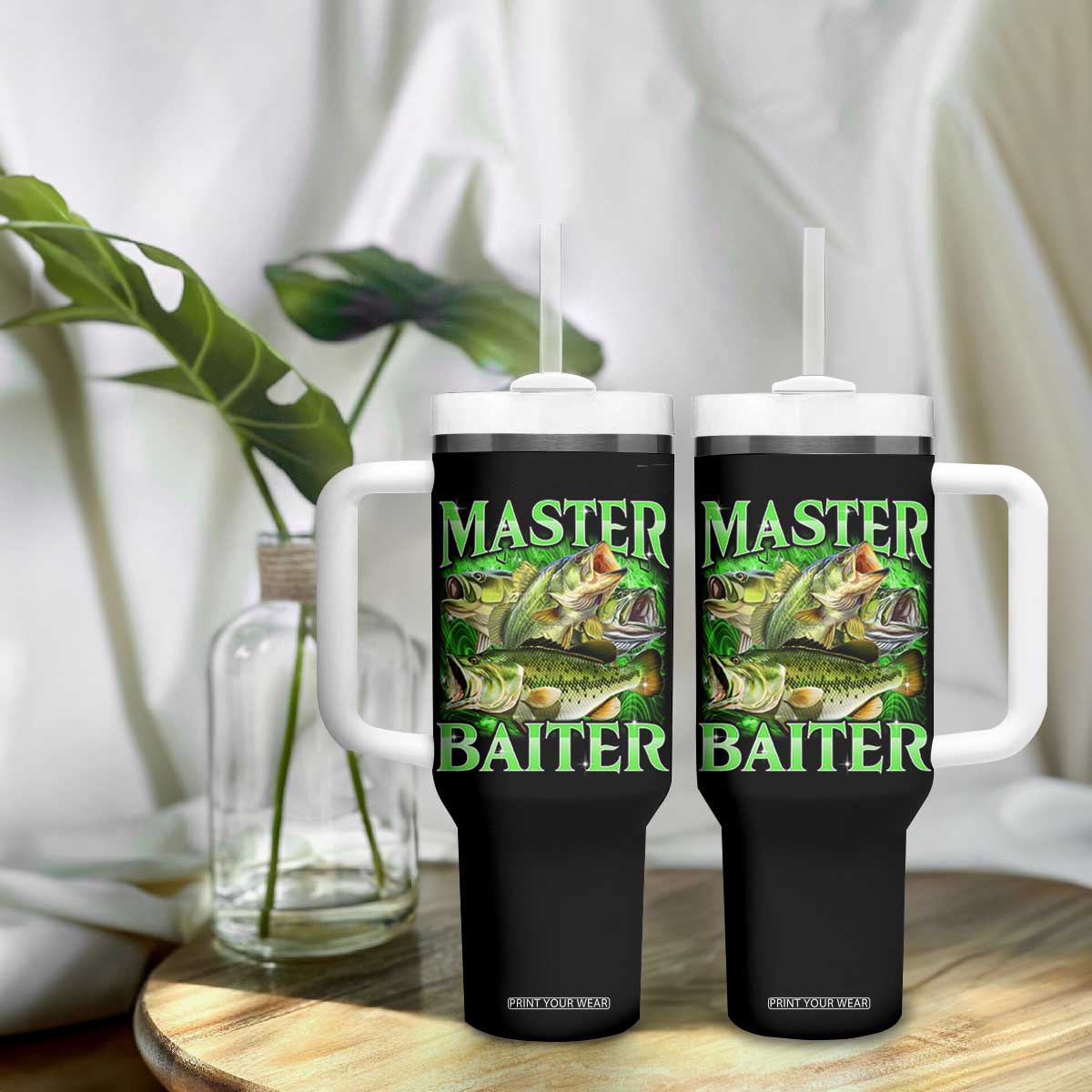 Master Baiter Tumbler With Handle Funny Bass Fishing Fisher Bootleg Graphic TS10 Print Your Wear