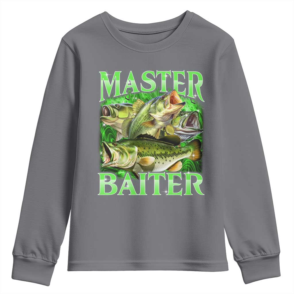 Master Baiter Youth Sweatshirt Funny Bass Fishing Fisher Bootleg Graphic TS10 Charcoal Print Your Wear
