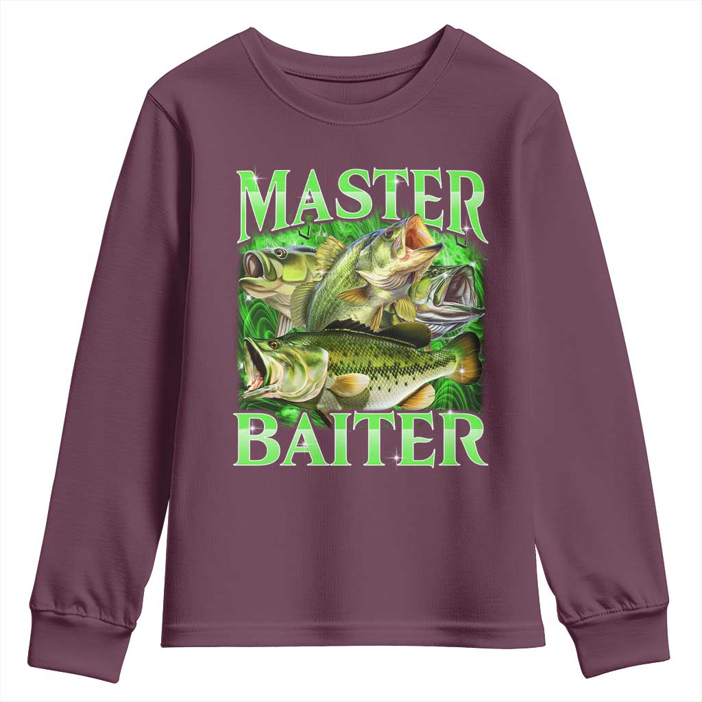 Master Baiter Youth Sweatshirt Funny Bass Fishing Fisher Bootleg Graphic TS10 Maroon Print Your Wear