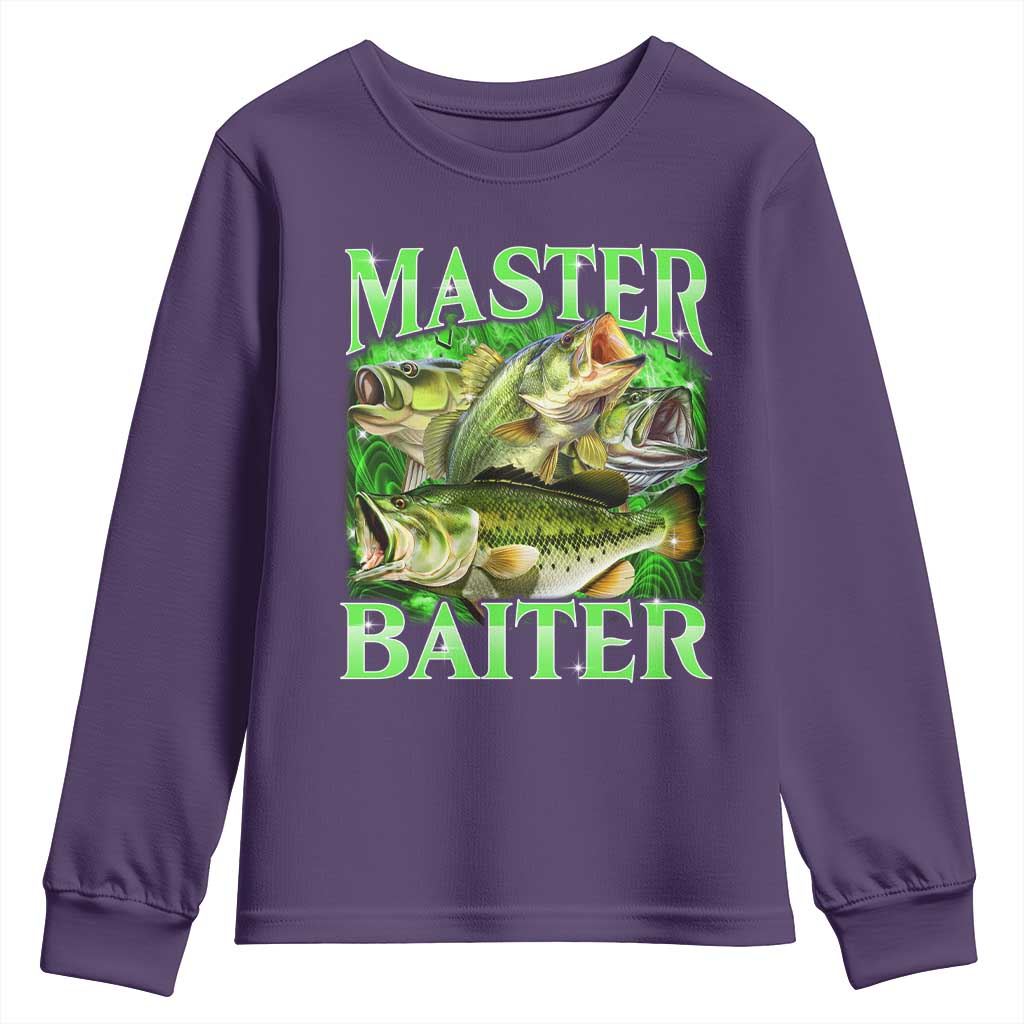Master Baiter Youth Sweatshirt Funny Bass Fishing Fisher Bootleg Graphic TS10 Purple Print Your Wear