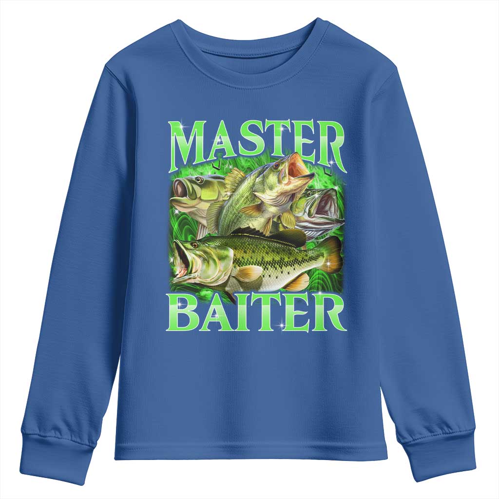 Master Baiter Youth Sweatshirt Funny Bass Fishing Fisher Bootleg Graphic TS10 Royal Blue Print Your Wear