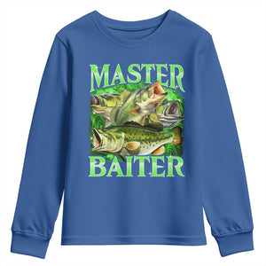 Master Baiter Youth Sweatshirt Funny Bass Fishing Fisher Bootleg Graphic TS10 Royal Blue Print Your Wear