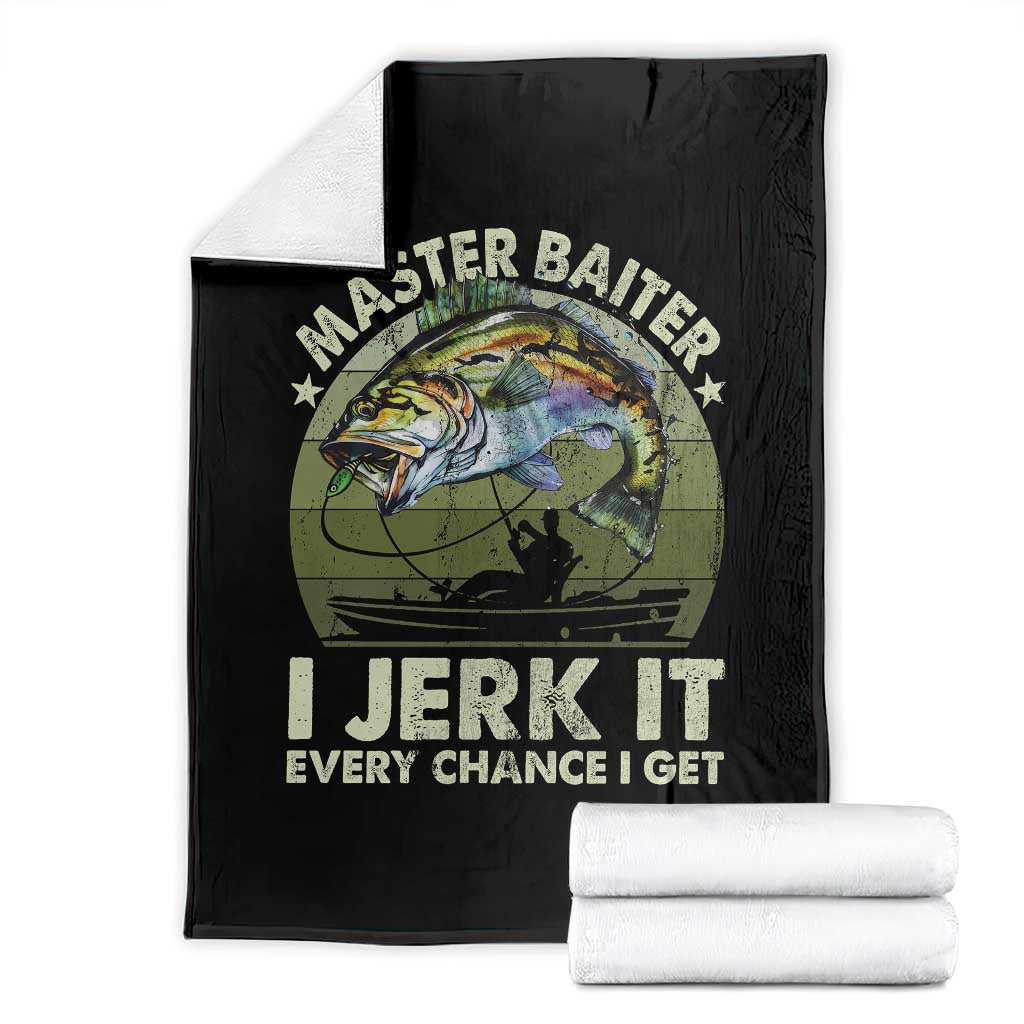 Retro Master Baiter Throw Blanket Funny Bass Fishing Fisher TS10 Black Print Your Wear